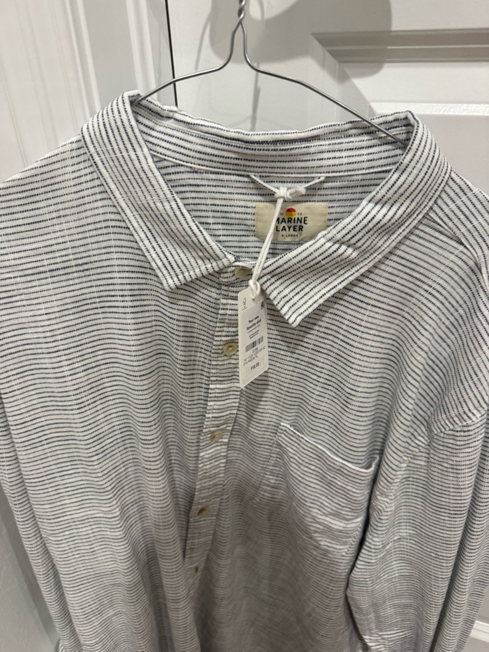 Marine Layer White and Grey Striped Casual Button-Down Shirt